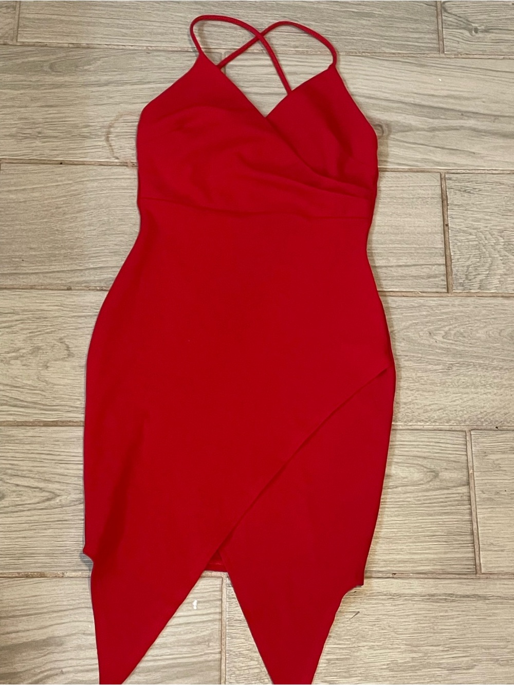 Red Asymmetrical Strappy Evening Dress